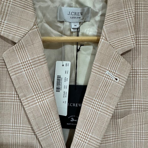 RARE NWT J.Crew Ludlow Tan Plaid Blazer Size Women Size 14 Linen Checkered Coat - Picture 5 of 14